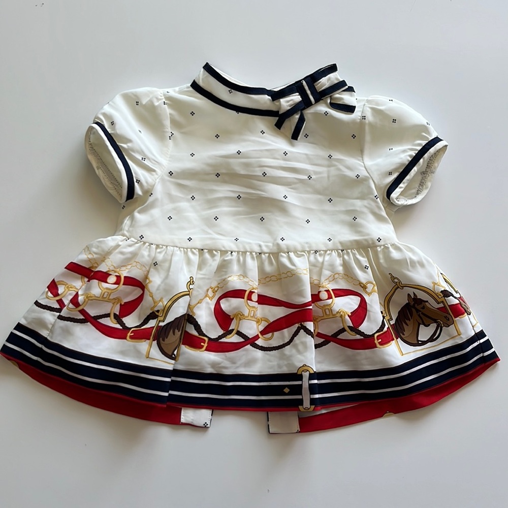 Equestrian/Horse Navy and Cream Blouse by Janie and Jack, 6-12M.